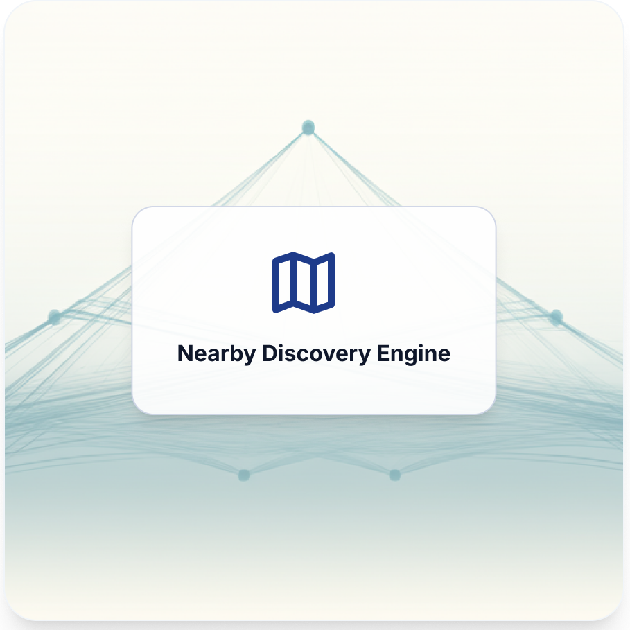 Nearby Discovery Engine — a visualization of hyperlocal offer discovery around a neighborhood